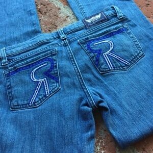 Rock & Republic Kasandra Blue Jeans Y2K 2000's size 25 Bootcut Rhinestones